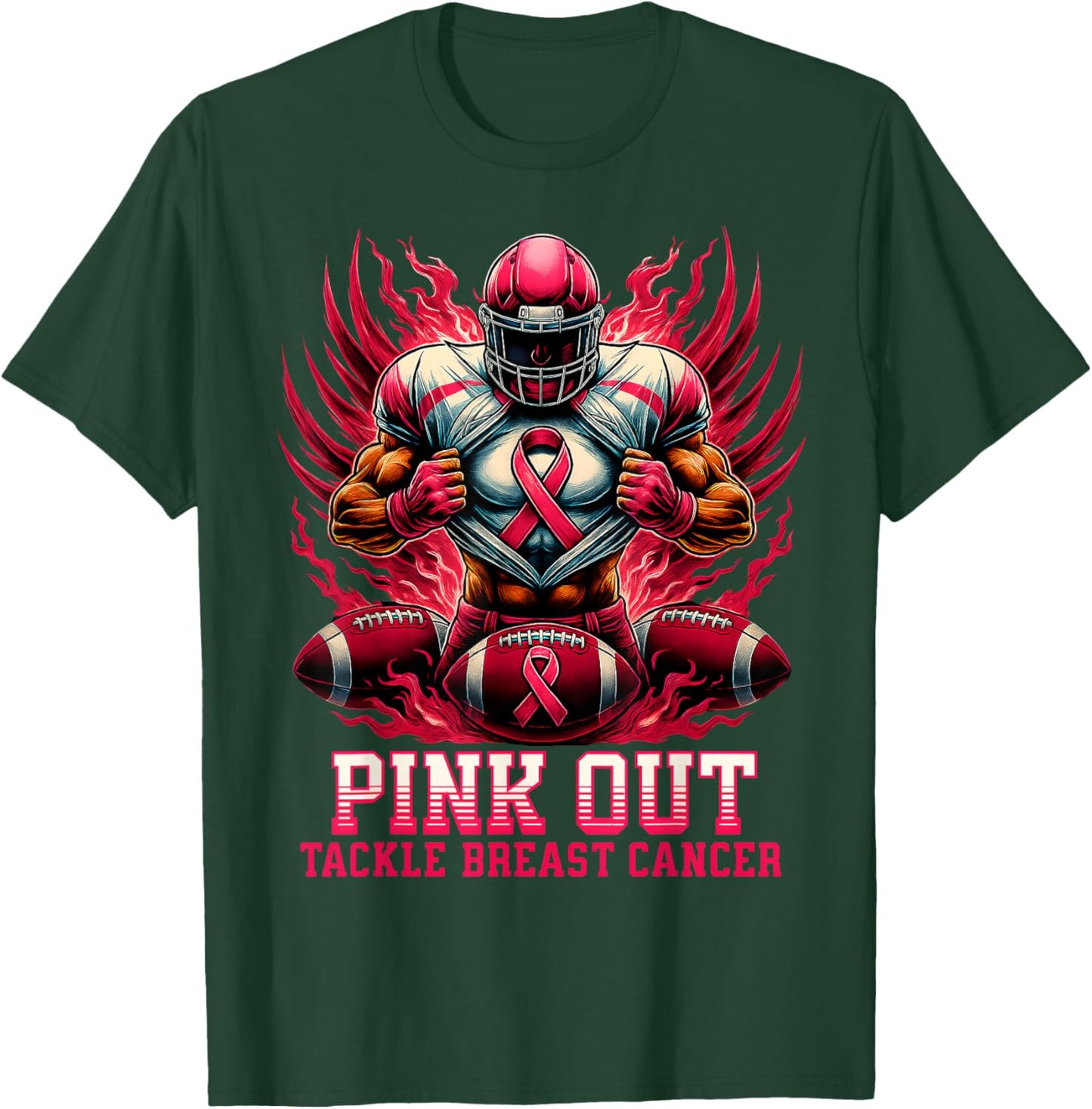 Pink Out Tackle Breast Cancer Awareness American Football T-Shirt - T-Shirt | Forest