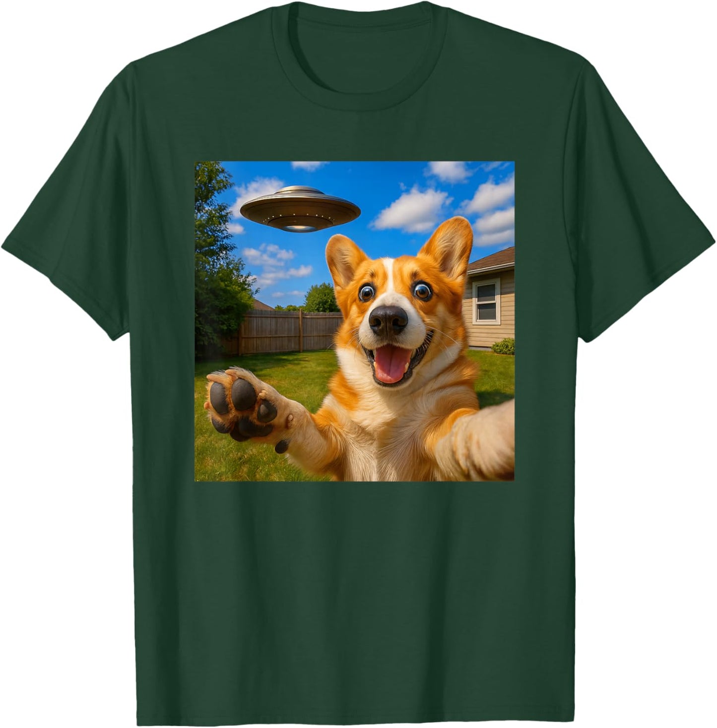Corgi UFO Selfie with Funny Invasion Alien Sarcastic Humor T-Shirt - T-Shirt | Forest