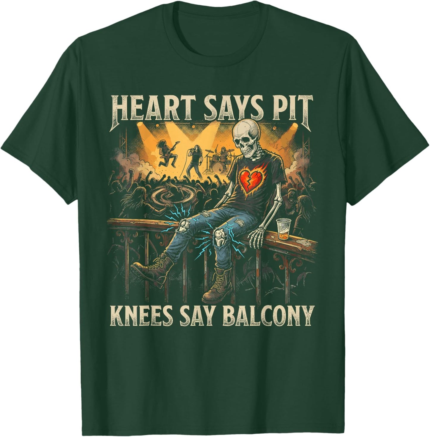 Heavy Metal Gifts Punk Rock Heart Says Pit Knees Say Balcony T-Shirt - T-Shirt | Forest