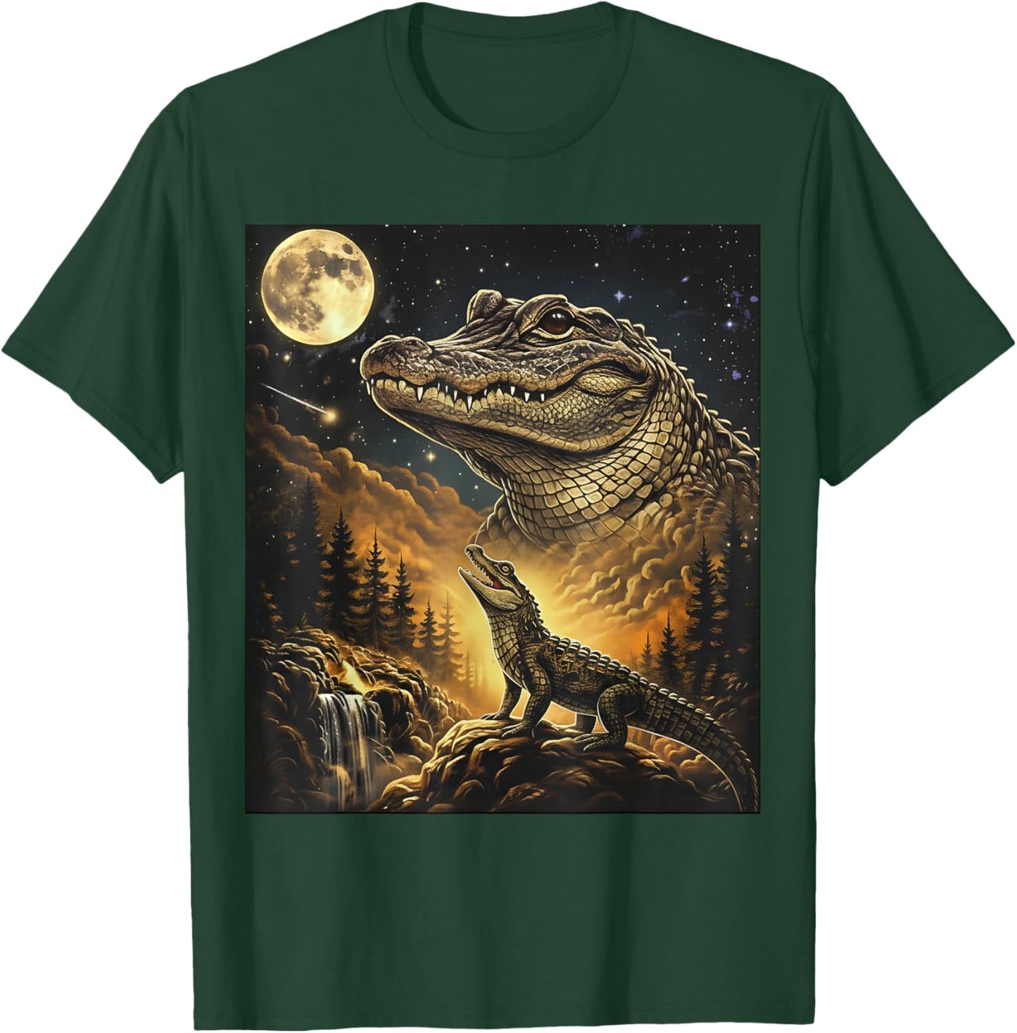 Alligator Howling Moon Shirt Wild Gator Art T-Shirt - T-Shirt | Forest