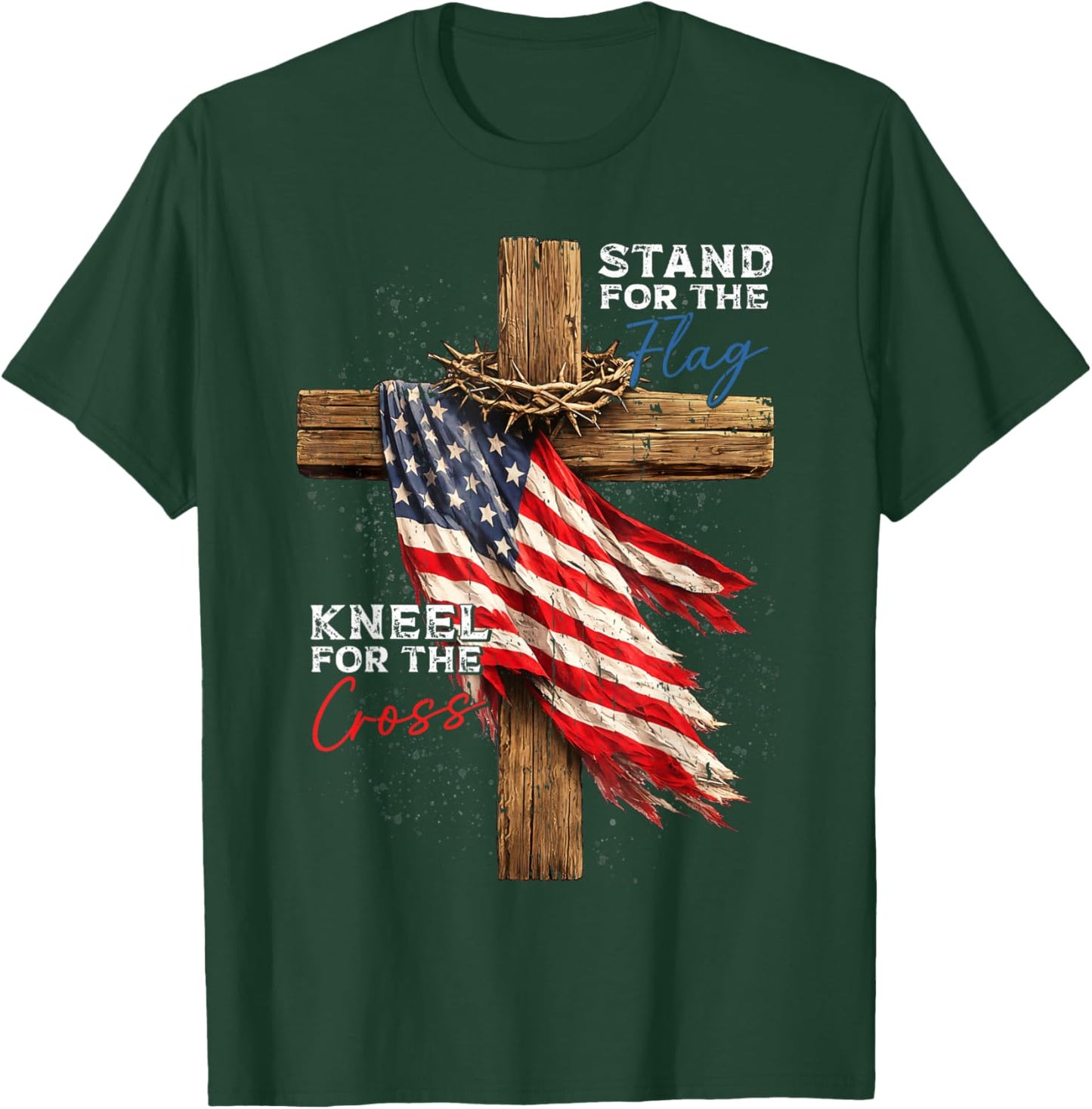 USA Flag Religious 4th of July Christian Faith Men Women T-Shirt - T-Shirt | Forest