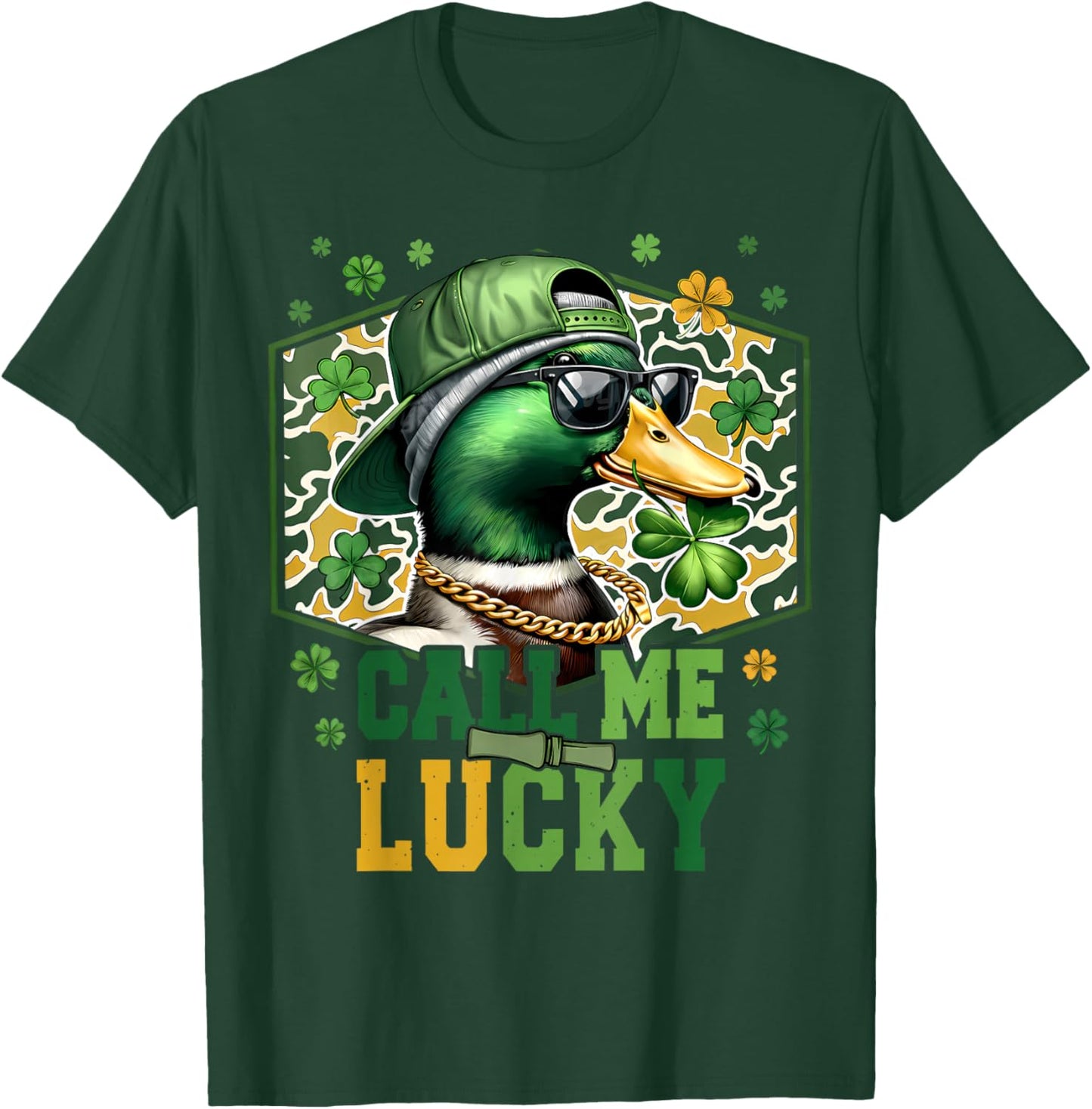 St Patrick Day Call Me Lucky Duck Camo Shamrock T-Shirt - T-Shirt | Forest