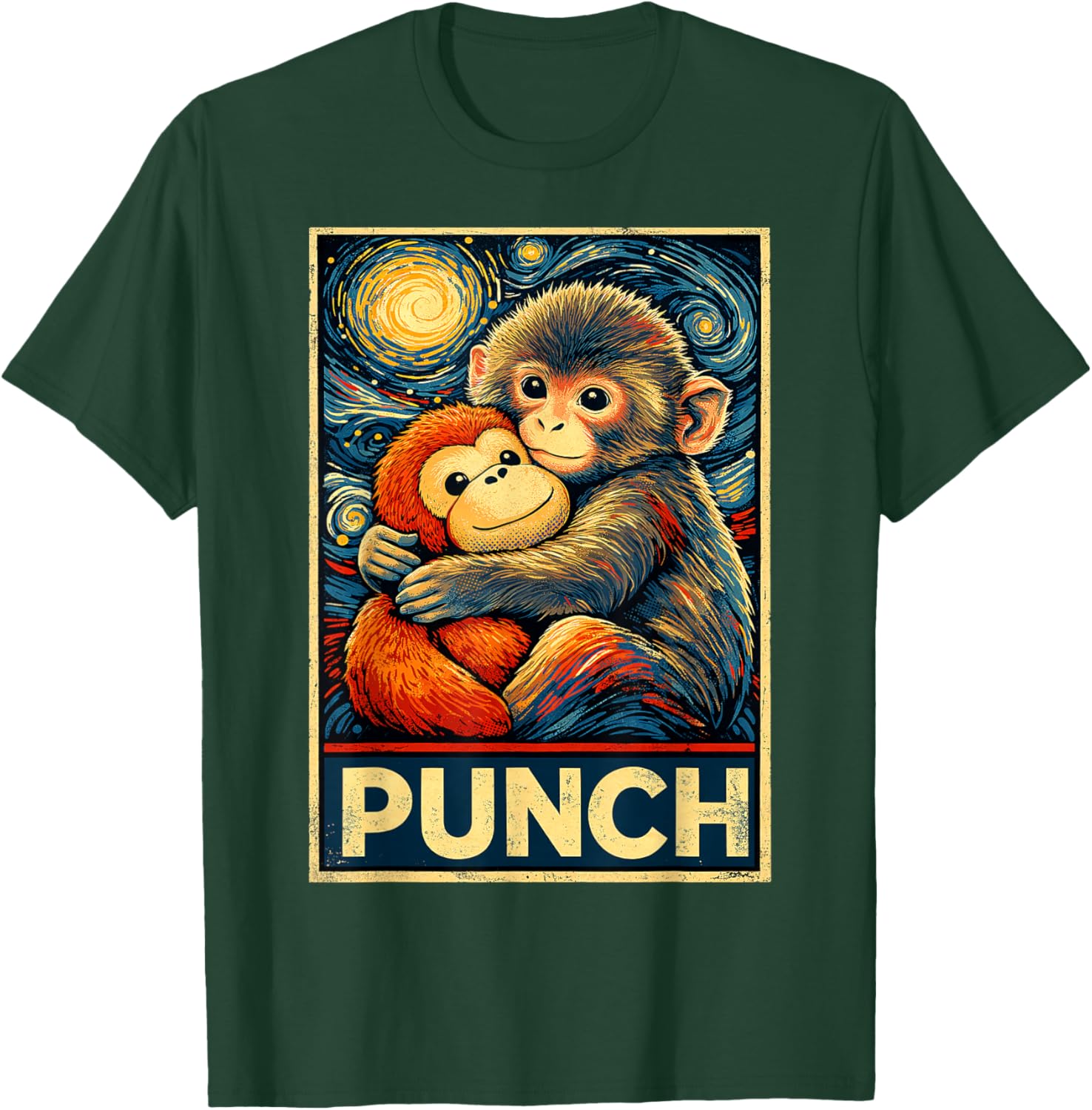 Baby Monkey Punch and Plush Funny Starry Night T-Shirt - T-Shirt | Forest