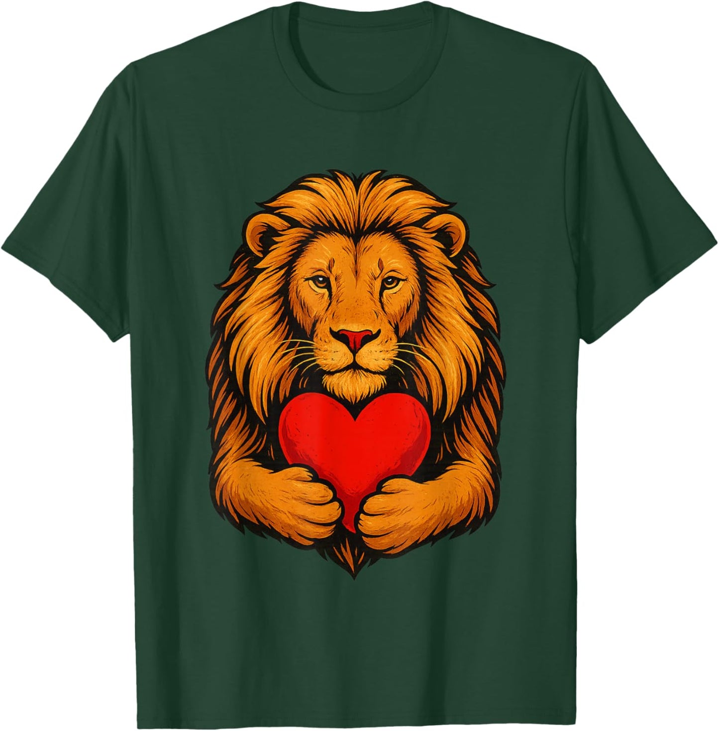 Lion Hugging Valentine Heart - Lions Valentines Day T-Shirt - T-Shirt | Forest