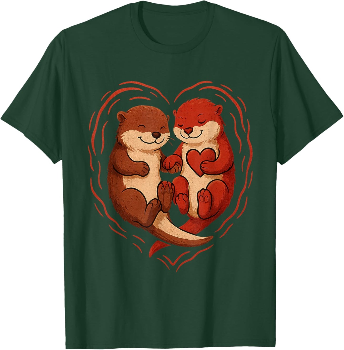 Cute Otter Valentine's Day Love Otters Holding Hands T-Shirt - T-Shirt | Forest