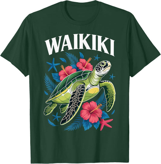 Tropical Waikiki Honolulu Hawaii Island Turtle Waikiki T-Shirt - T-Shirt | Forest