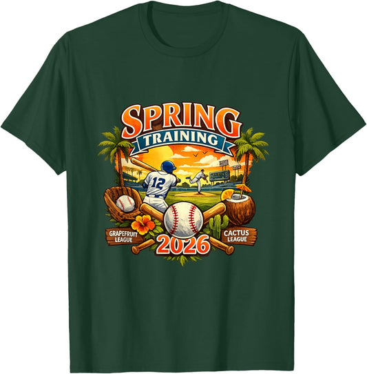 Spring Training 2026 Baseball Vintage Sunset Design T-Shirt - T-Shirt | Forest