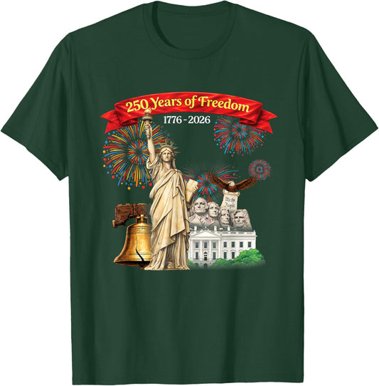 1776-2026 250th Semiquincentennial America Flag Patriotic T-Shirt - T-Shirt | Forest