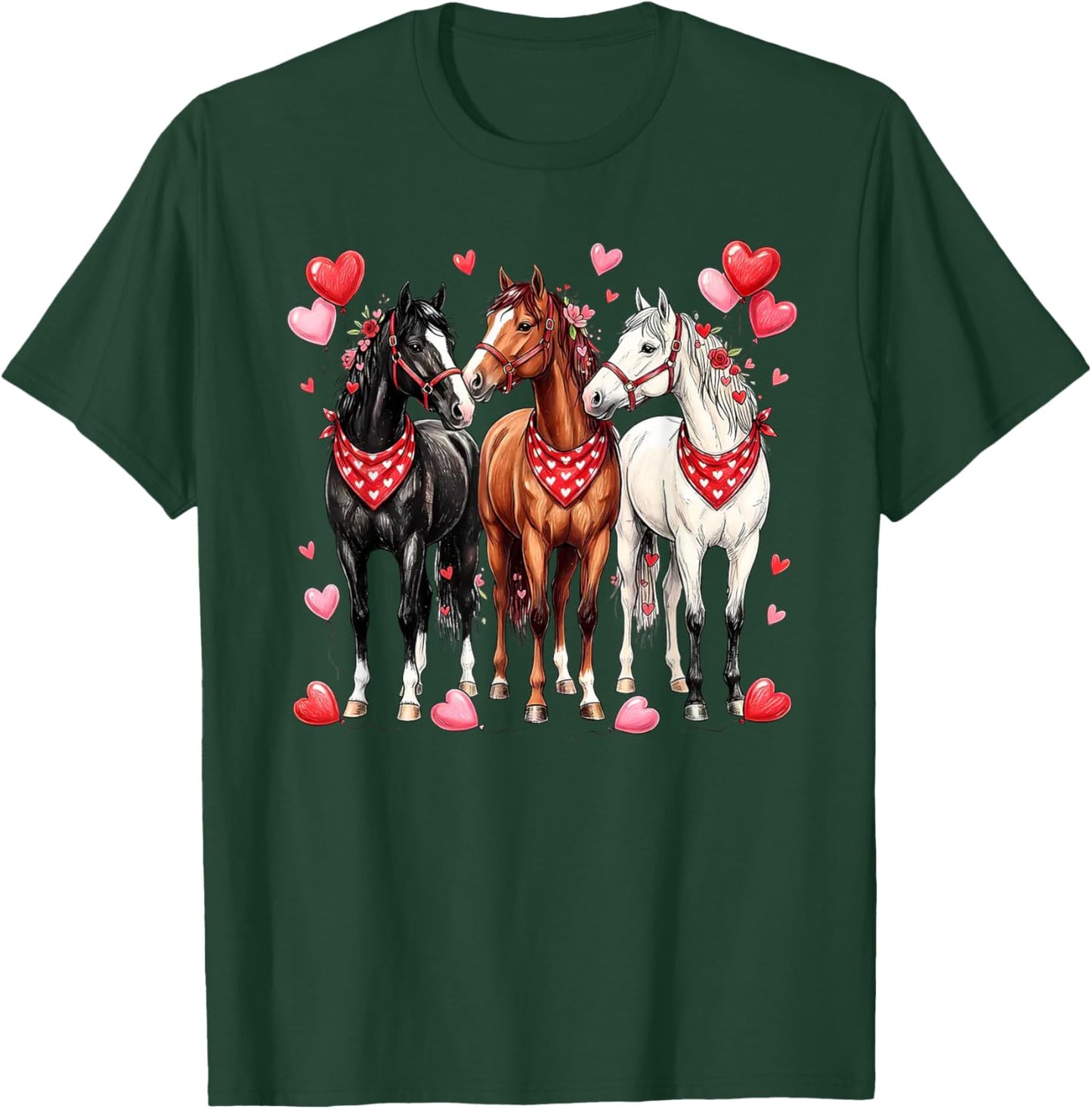 Cute Horse Valentine Love Heart Horse Lover Equestrian T-Shirt - T-Shirt | Forest