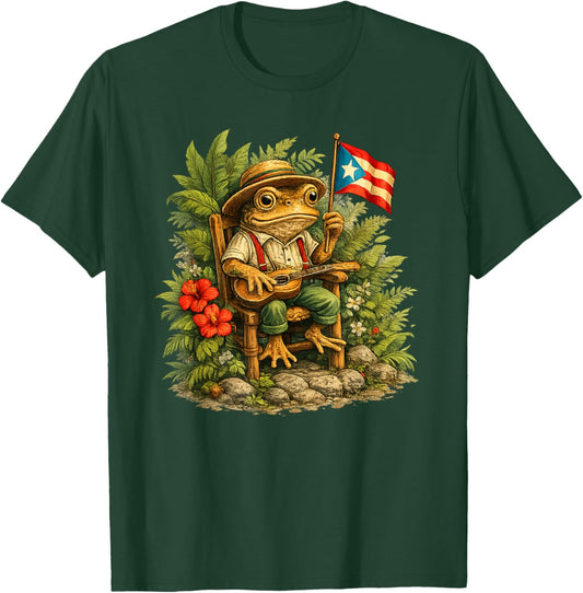 Funny Coqui Frog Playing Cuatro Puerto Rico Pride Boricua T-Shirt - T-Shirt | Forest
