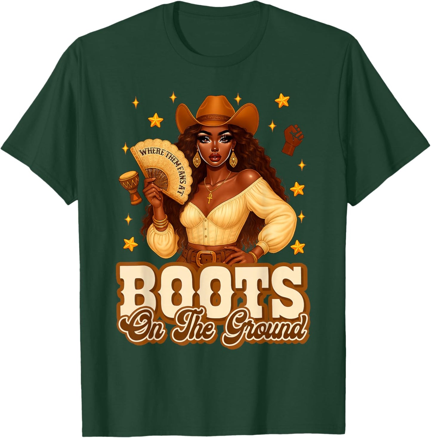 Boots On The Ground Where Them Fans at Black Western Cowgirl T-Shirt - T-Shirt | Forest