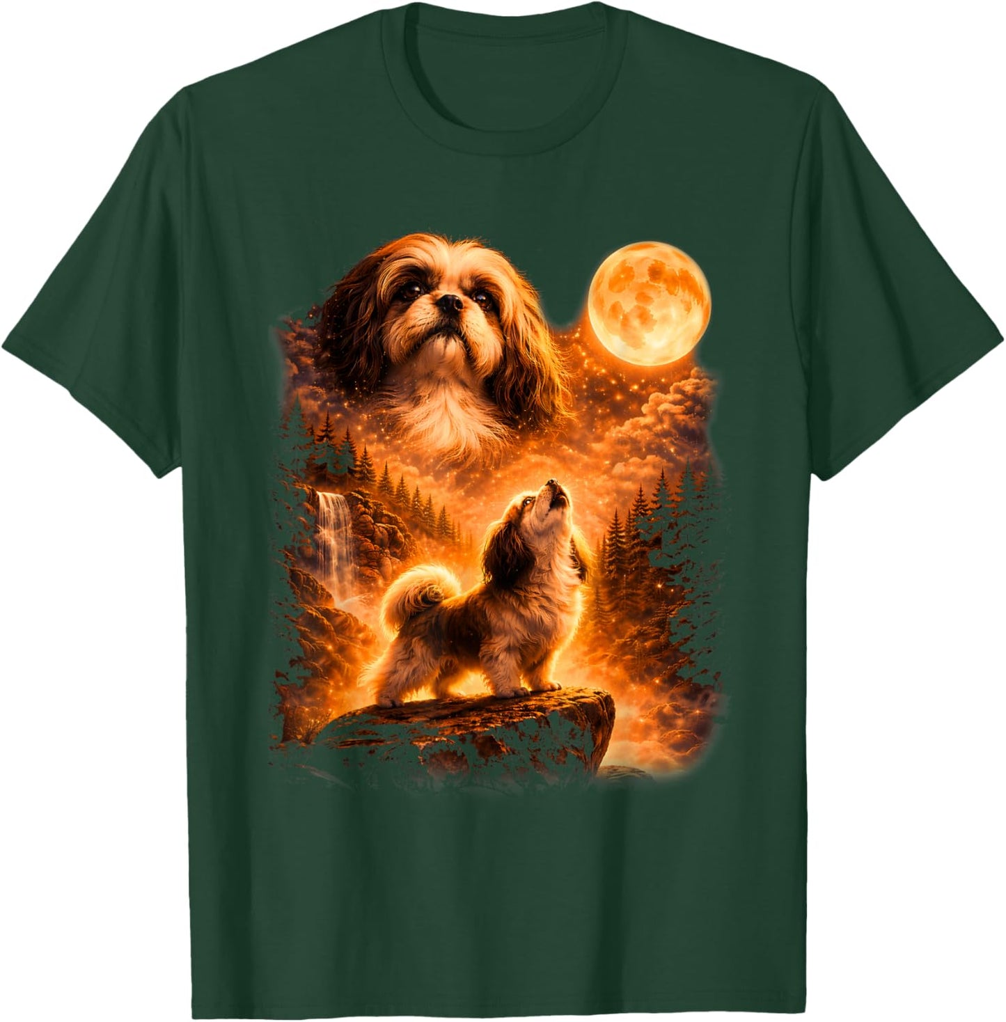Shih Tzu Howling to The Moon Funny Vintage 90s Dog Lover T-Shirt - T-Shirt | Forest