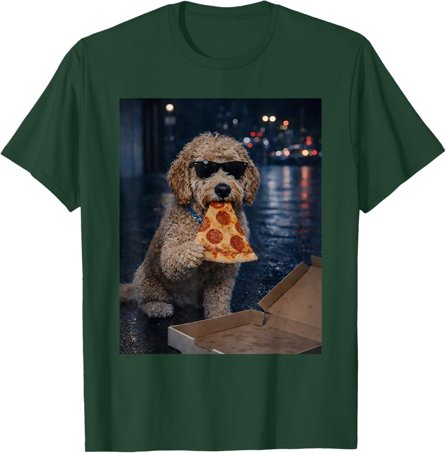 Funny Goldendoodle Dog Eating Pizza Meme Retro T-Shirt - T-Shirt | Forest