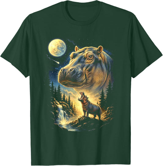 Hippo Howling to The Moon Meme Funny 90's Hippo Hippopotamus T-Shirt - T-Shirt | Forest