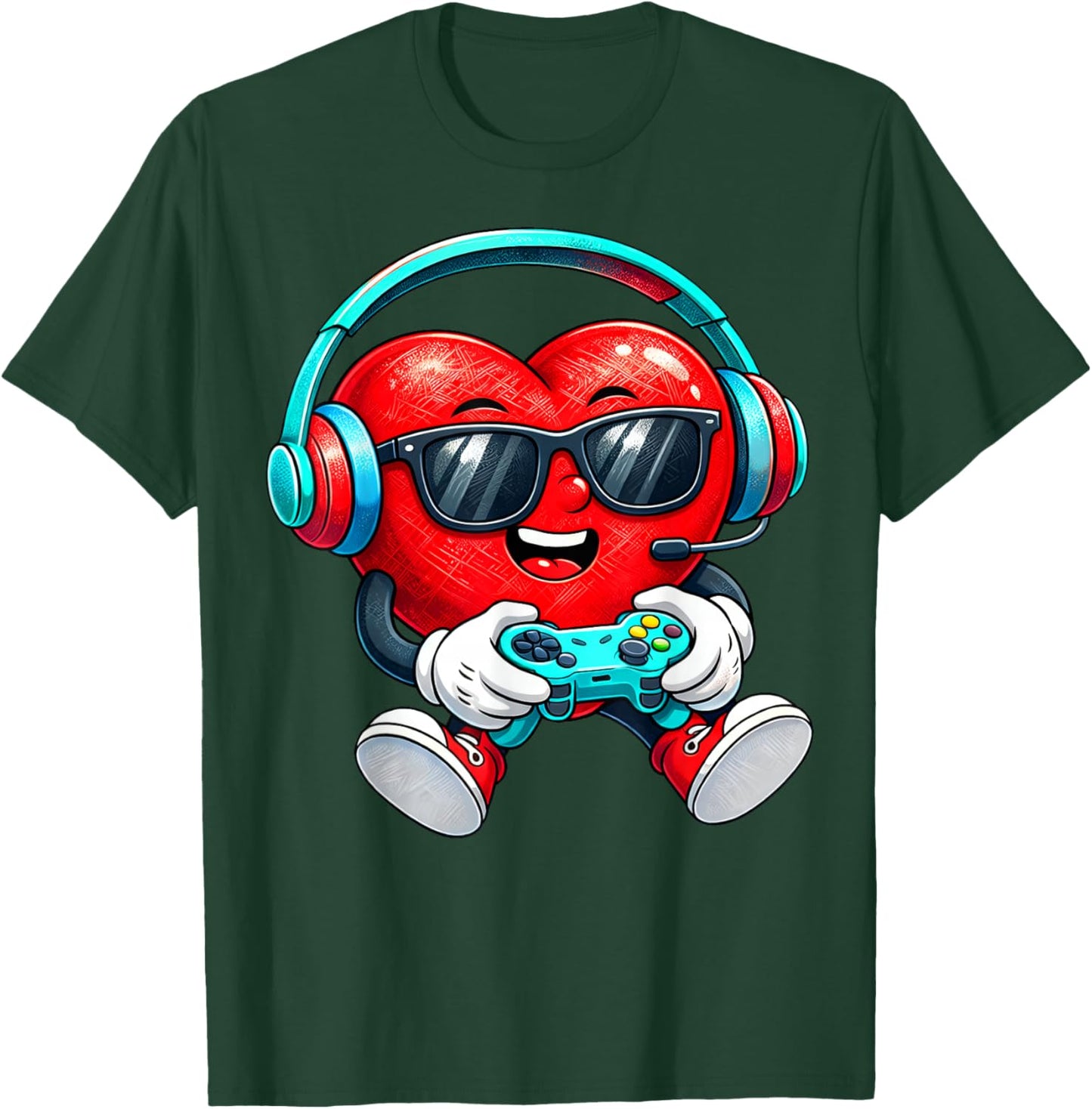 Valentines Day Gamer Heart Gaming Boys Kids Men Youth Teen T-Shirt - T-Shirt | Forest