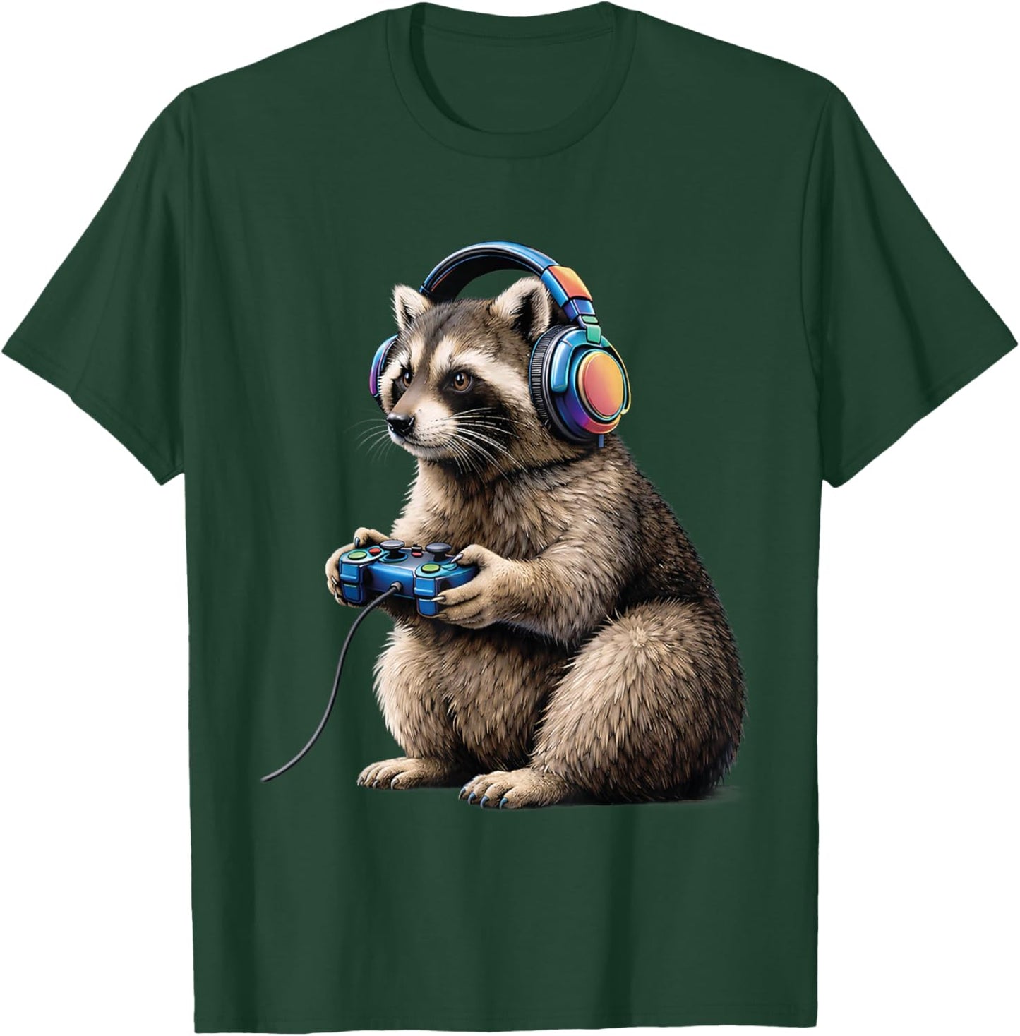 Raccoon Playing Video Games Funny Gamer Gaming Boys Men Kids T-Shirt - T-Shirt | Forest