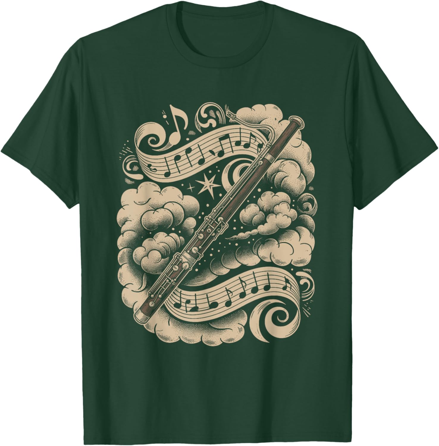 Bassoon Musical Notes Classical Orchestra Fantasy T-Shirt - T-Shirt | Forest