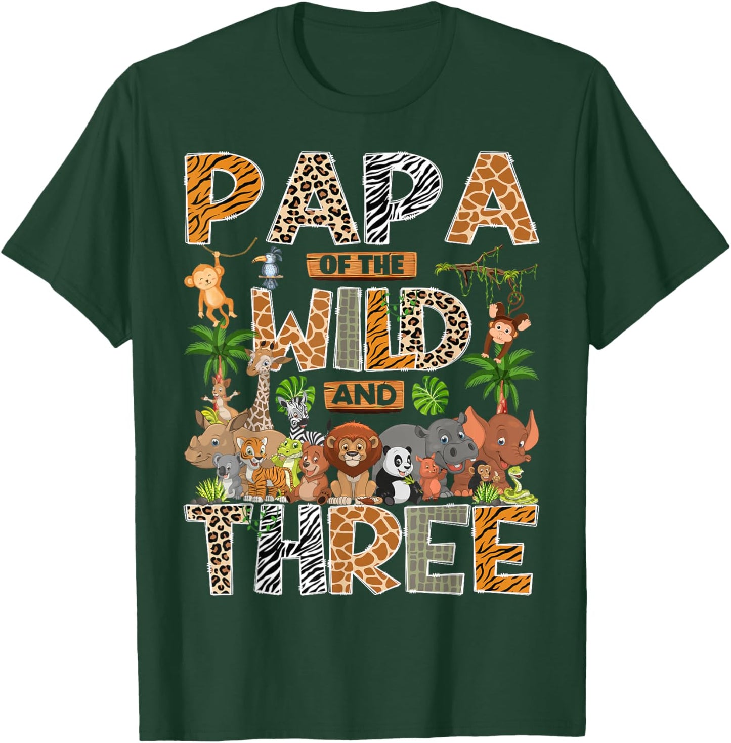 Papa of The Wild & Three 3rd Birthday Boy Safari Jungle T-Shirt - T-Shirt | Forest