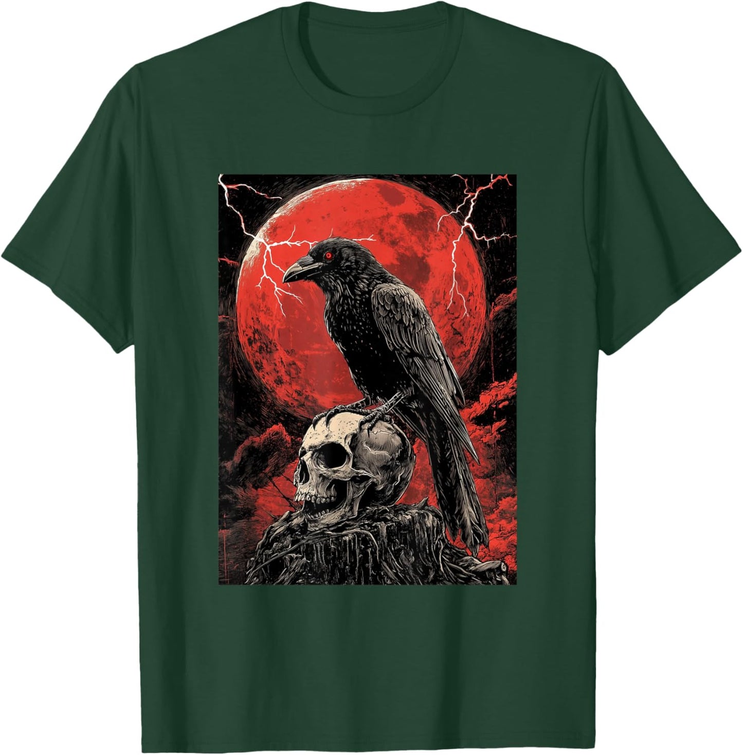 Raven Skull Moon Men Black Gothic Women Black Crow T-Shirt - T-Shirt | Forest