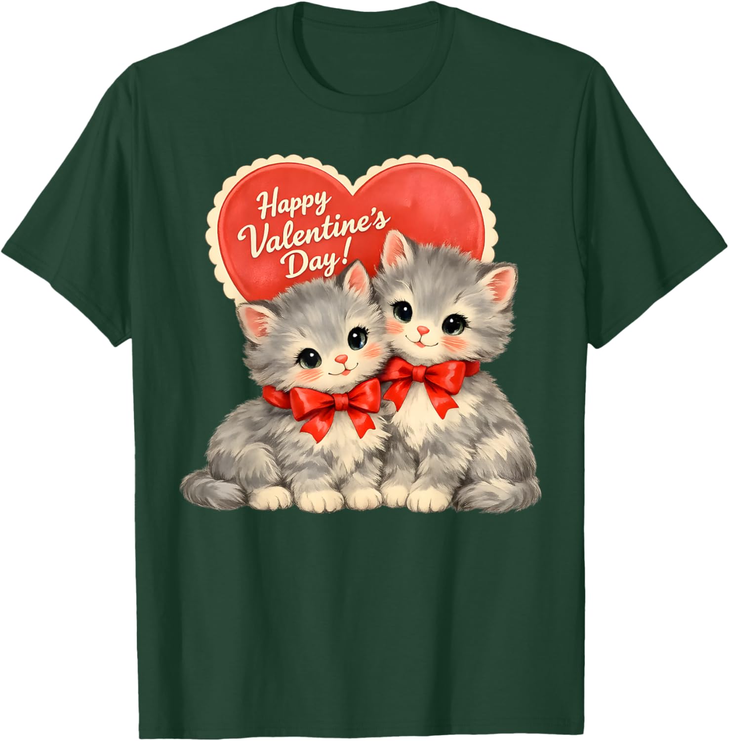 Vintage Valentine Kittens Retro Cute Cat T-Shirt - T-Shirt | Forest