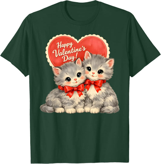 Vintage Valentine Kittens Retro Cute Cat T-Shirt - T-Shirt | Forest