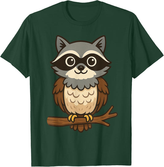 Funny Raccoon Owl Hybrid Mashup Animal Lover Men Women Kid T-Shirt - T-Shirt | Forest
