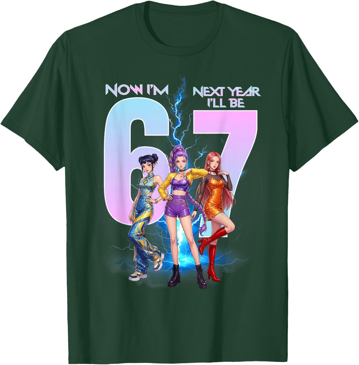 Now I'm Six Next Year I'll Be Seven 67 Meme K-pop Bday Girl T-Shirt - T-Shirt | Forest