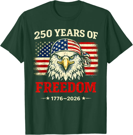 Men Women 250 Years American 1776 2026 250th USA Birthday T-Shirt - T-Shirt | Forest