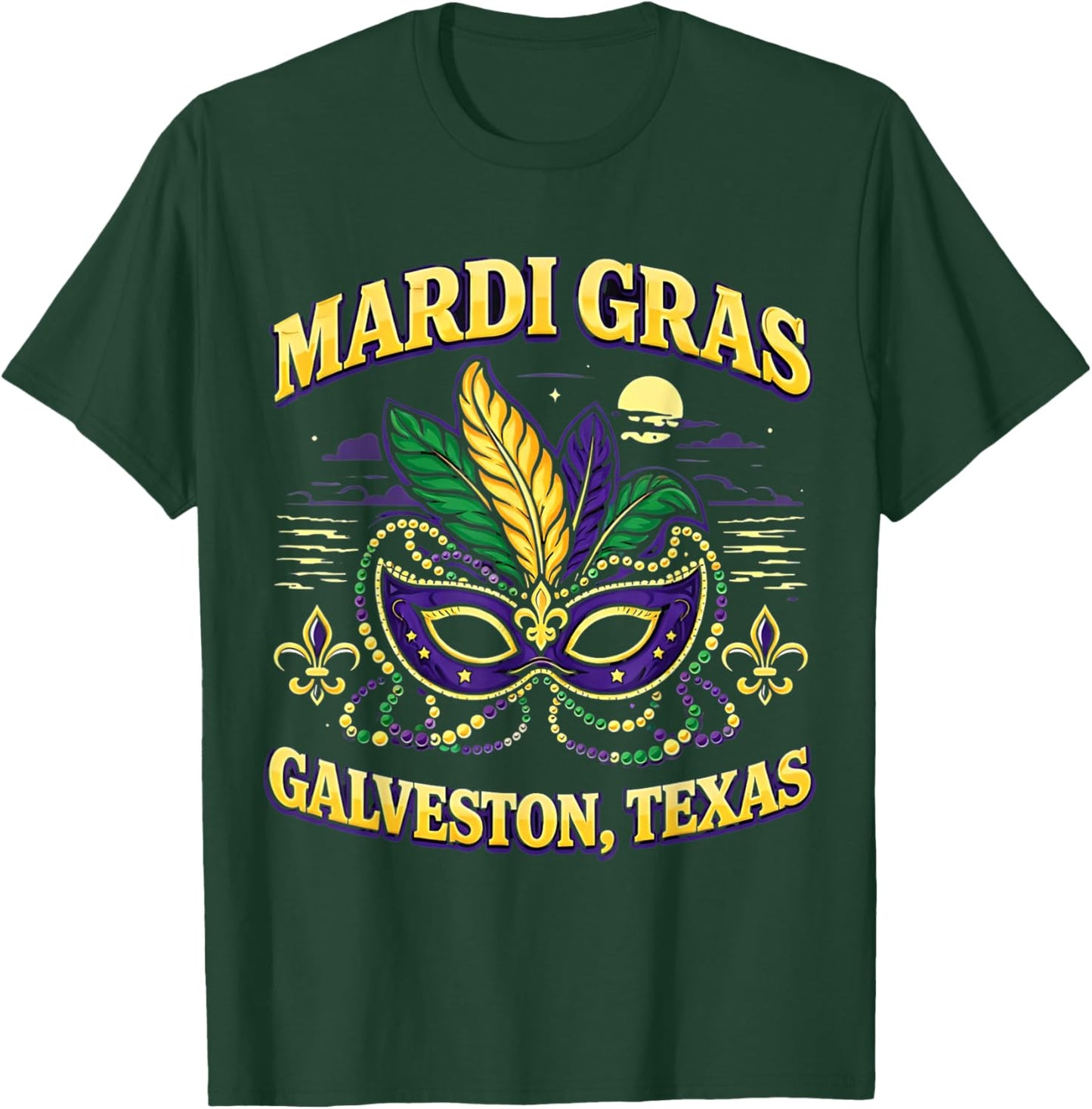 Mardi Gras Galveston Texas Mask Beads Feathers Parade T-Shirt - T-Shirt | Forest