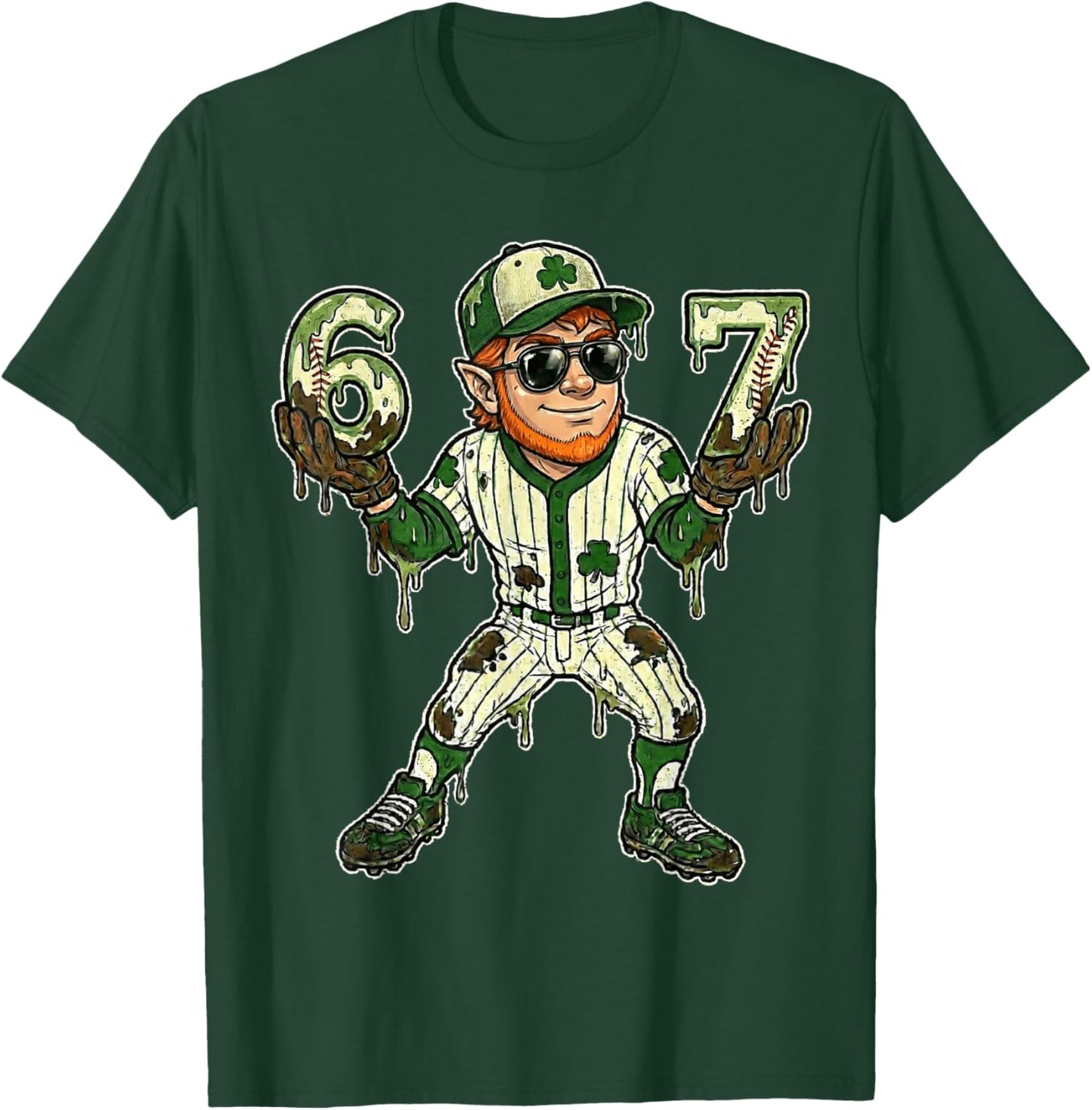 Funny St Patricks Day Leprechaun Baseball Dripping 67 Drip T-Shirt - T-Shirt | Forest