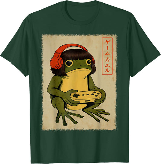 Japanese Gamer Frog Bob Haircut Meme Men Women Boys Gaming T-Shirt - T-Shirt | Forest