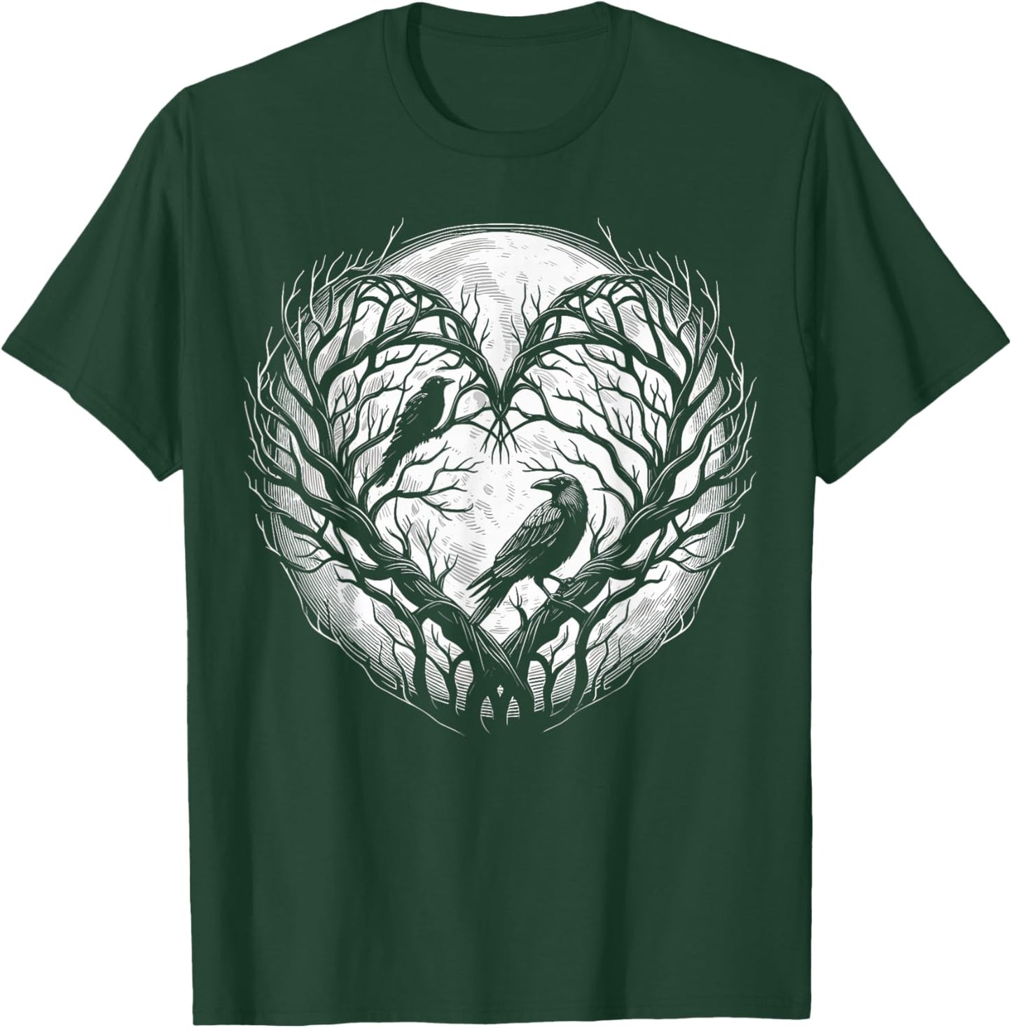 Raven Crow Heart Tree Gothic Nature T-Shirt - T-Shirt | Forest