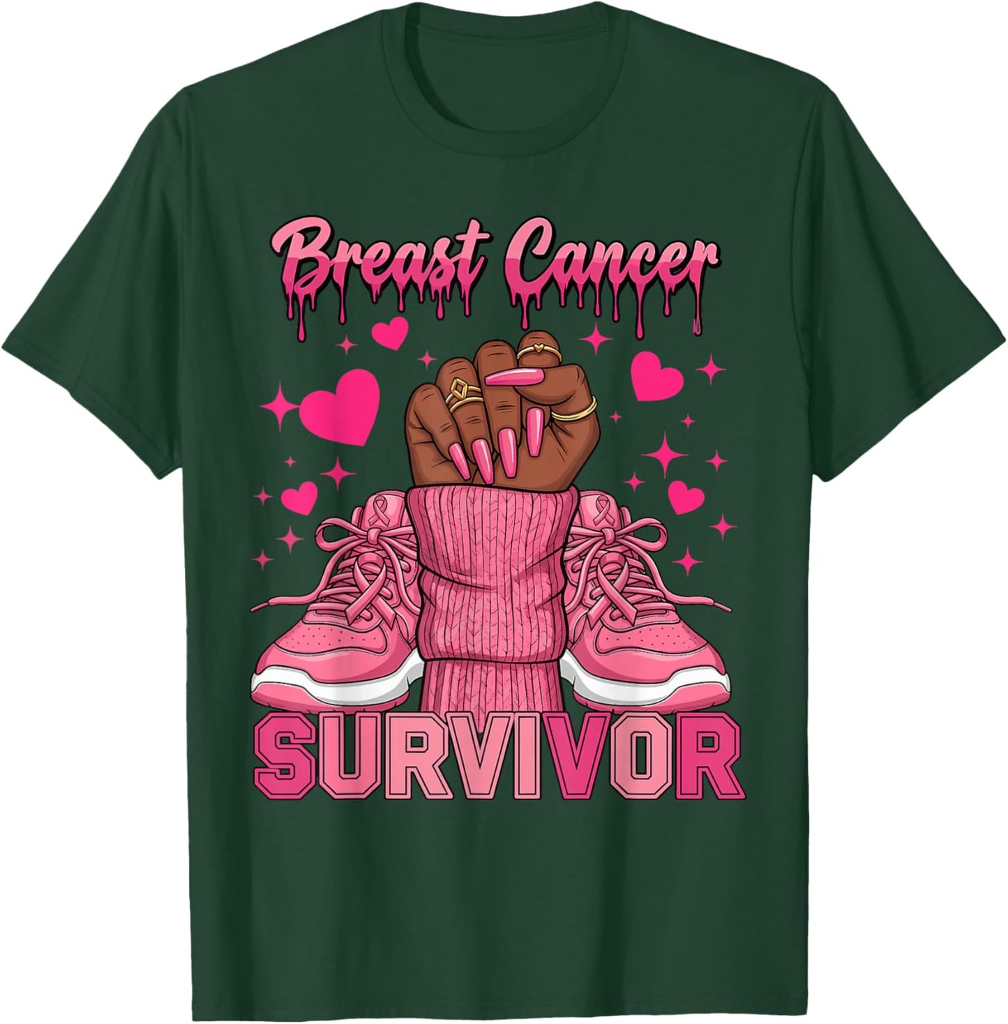 Afro Queen Black Women Breast Cancer Survivor Pink Ribbon T-Shirt - T-Shirt | Forest