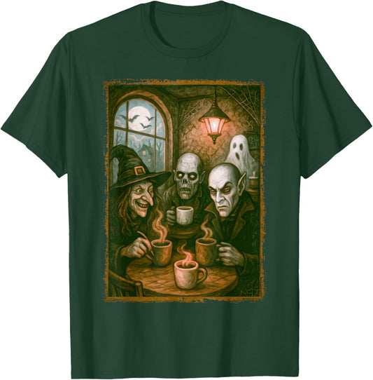 Monsters in Coffee Shop Coffee Lovers Barista Halloween T-Shirt - T-Shirt | Forest