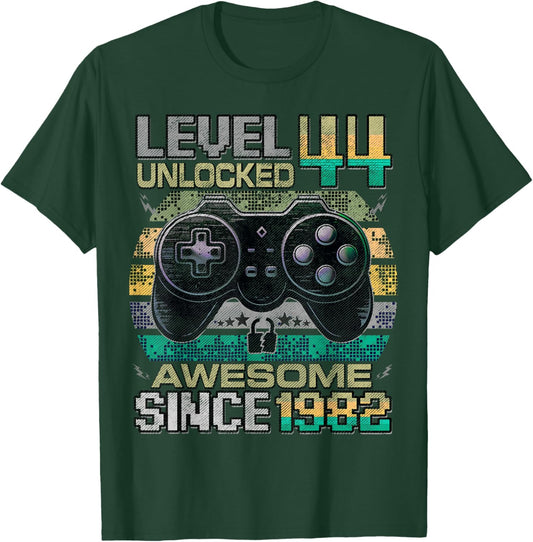 Level 44 Unlocked Awesome Since 1982 44th Birthday Gaming T-Shirt - T-Shirt | Forest