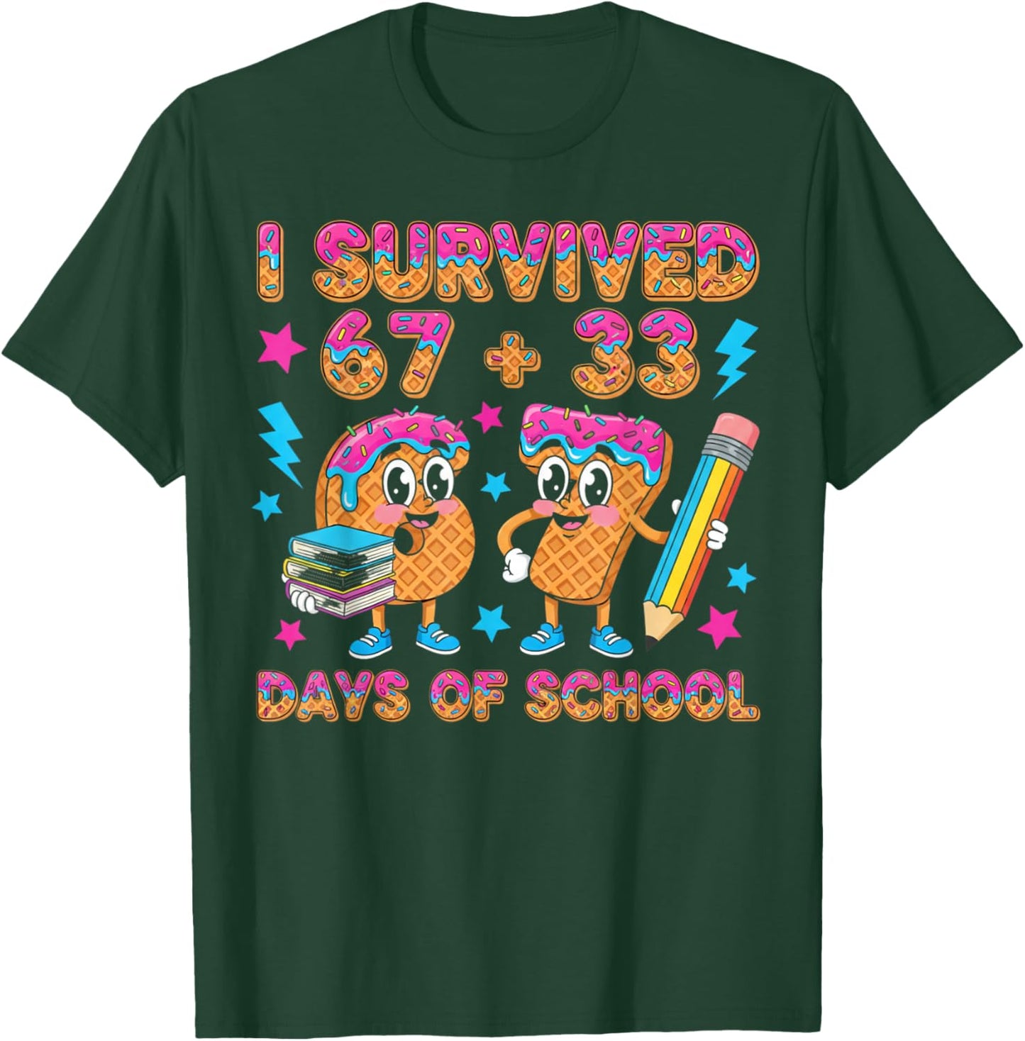 I Survived 67 100 Days of School Funny 100th Day of School T-Shirt - T-Shirt | Forest
