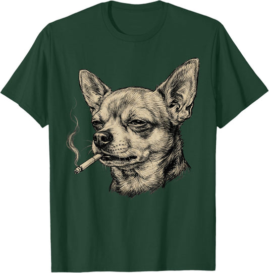 Dog Smoking Cigarette Funny Chihuahua Meme T-Shirt - T-Shirt | Forest