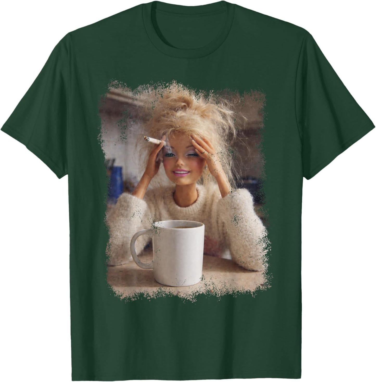 Funny Doll Face Meme Distressed Smoking Doll Meme Hilarious T-Shirt - T-Shirt | Forest