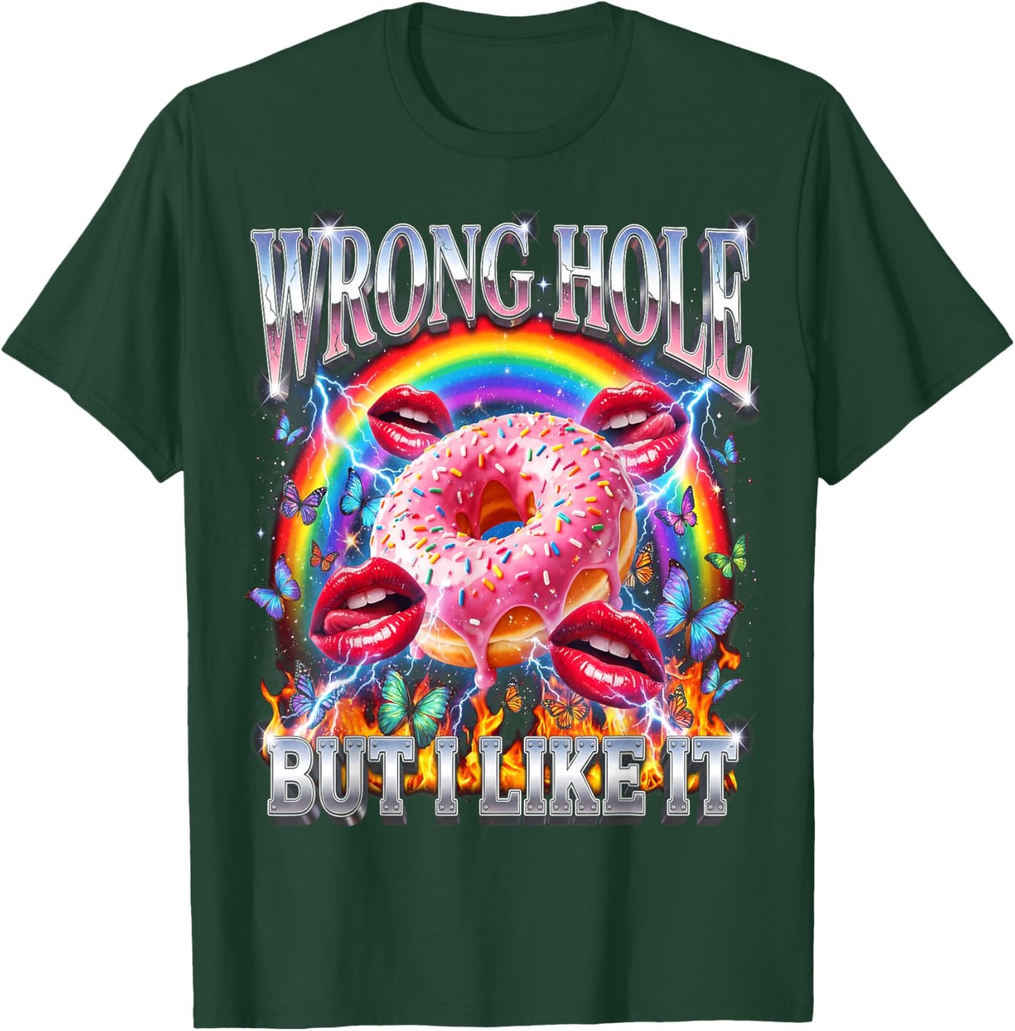 Funny Donut Wrong Hole But I Like It Humor Party 90s Bootleg T-Shirt - T-Shirt | Forest