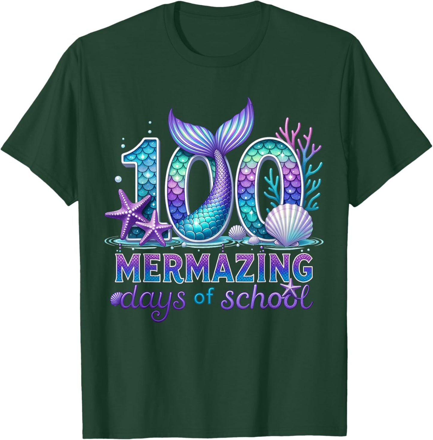100 Mermazing Days of School Teacher 100 Days of School Girl T-Shirt - T-Shirt | Forest