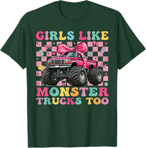 Girls Like Monster Trucks Too Pink Bow Truck for Girls T-Shirt - T-Shirt | Forest
