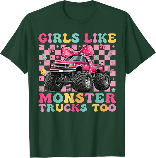 Girls Like Monster Trucks Too Pink Bow Truck for Girls T-Shirt - T-Shirt | Forest