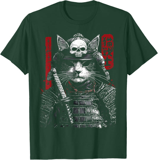 Samurai Cat Warrior Ukiyo Ink Artwork Soldier Cat Samurai T-Shirt - T-Shirt | Forest