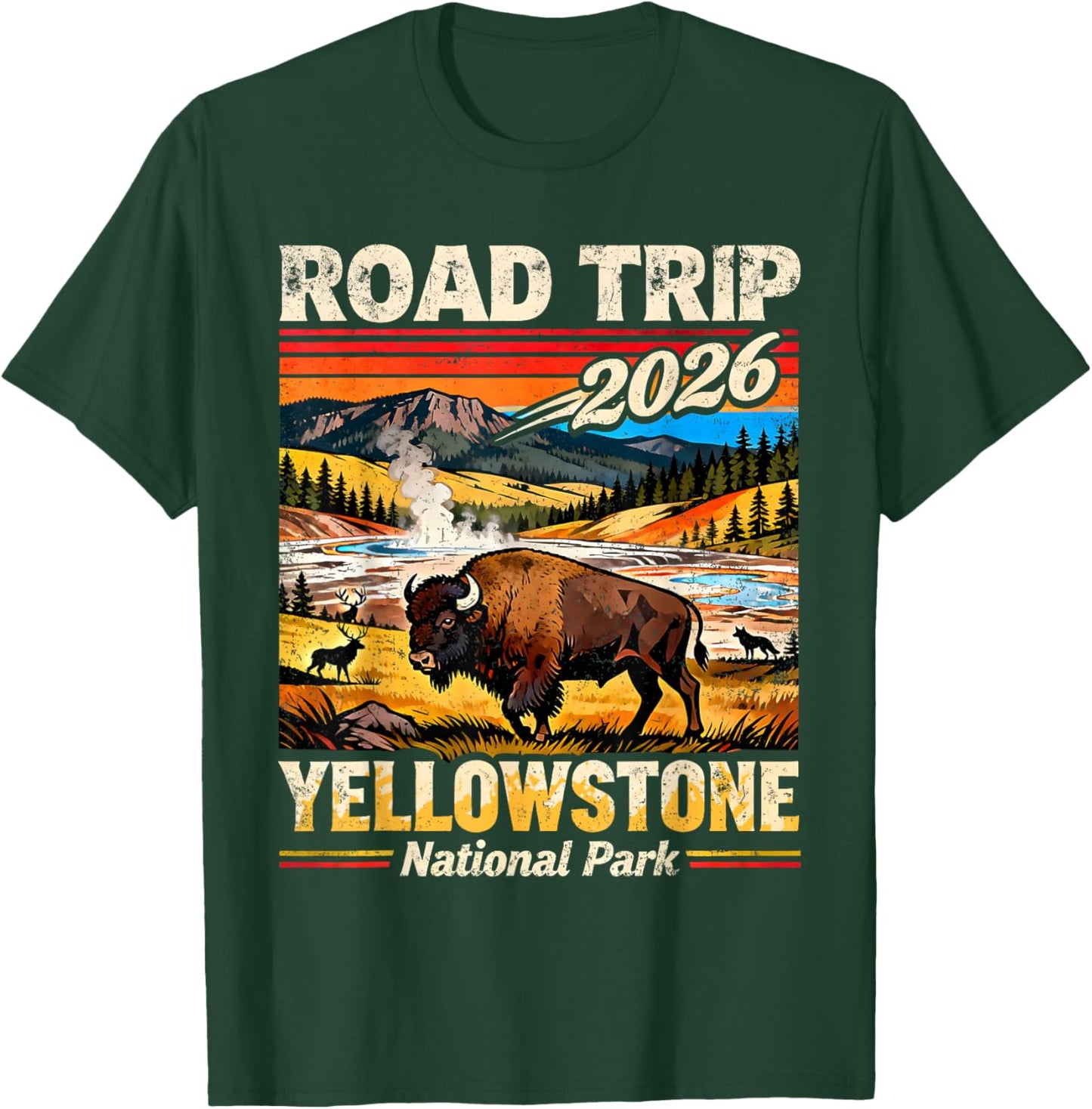 Road Trip 2026 Yellowstone National Park Bison T-Shirt - T-Shirt | Forest