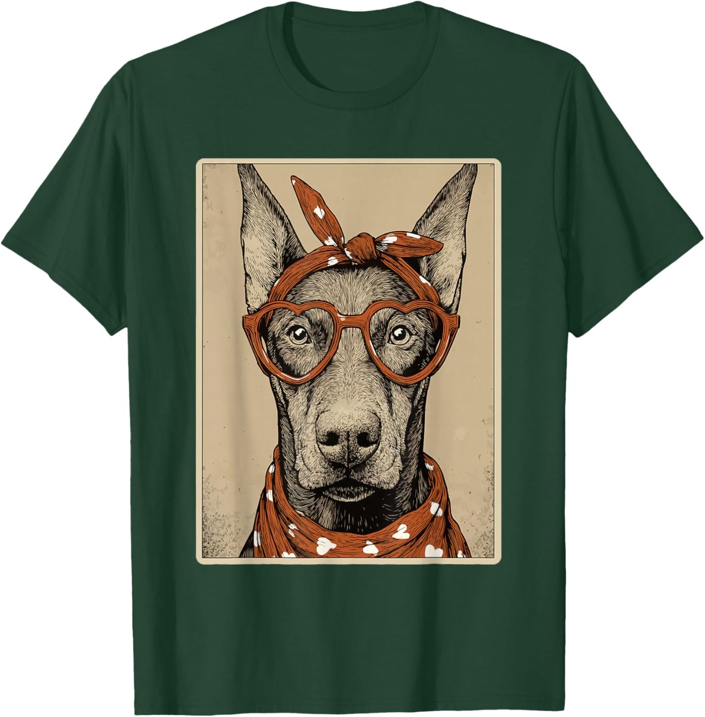 Cute Doberman with Hearts Glasses Valentines Dog Coquette T-Shirt - T-Shirt | Forest