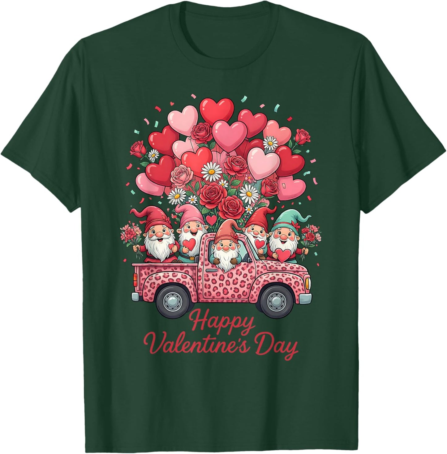 Three Gnomes and Leopard Truck Happy Valentine's Day T-Shirt - T-Shirt | Forest