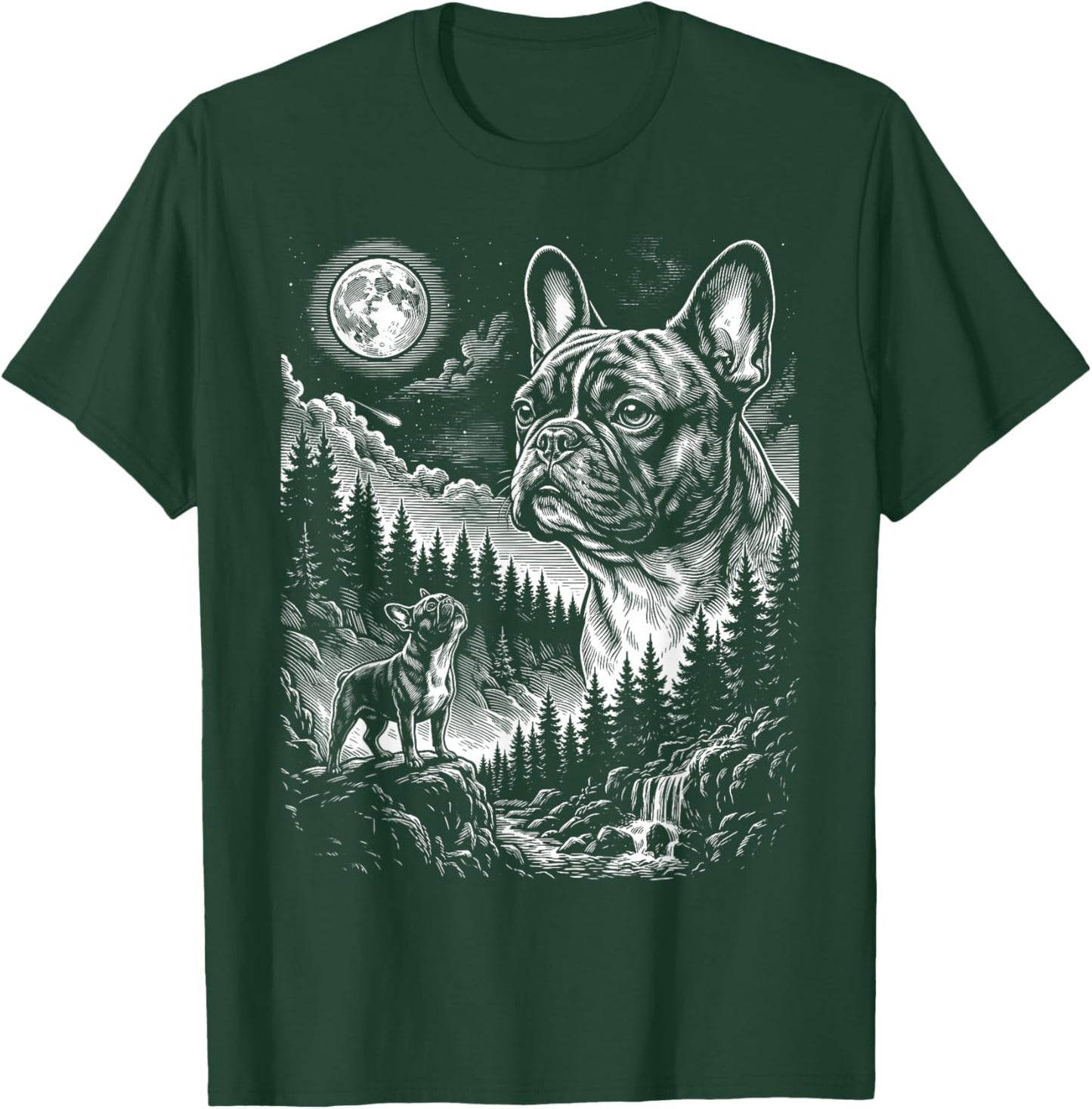 French Bulldog Howling to The Moon Vintage Funny Dog Graphic T-Shirt - T-Shirt | Forest