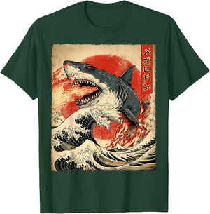 Megalodon Ancient Shark Ocean Kaiju Monster Japanese Vintage T-Shirt - T-Shirt | Forest