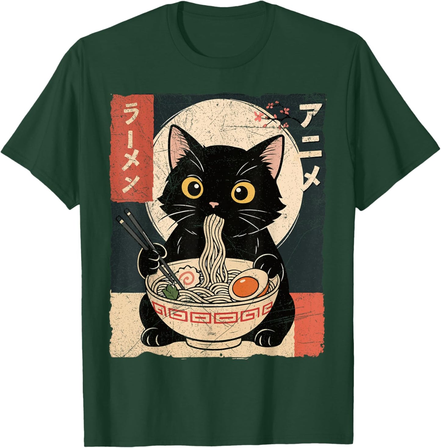 Kawaii Anime Cat Ramen Japanese Graphic Men Women Teens T-Shirt - T-Shirt | Forest