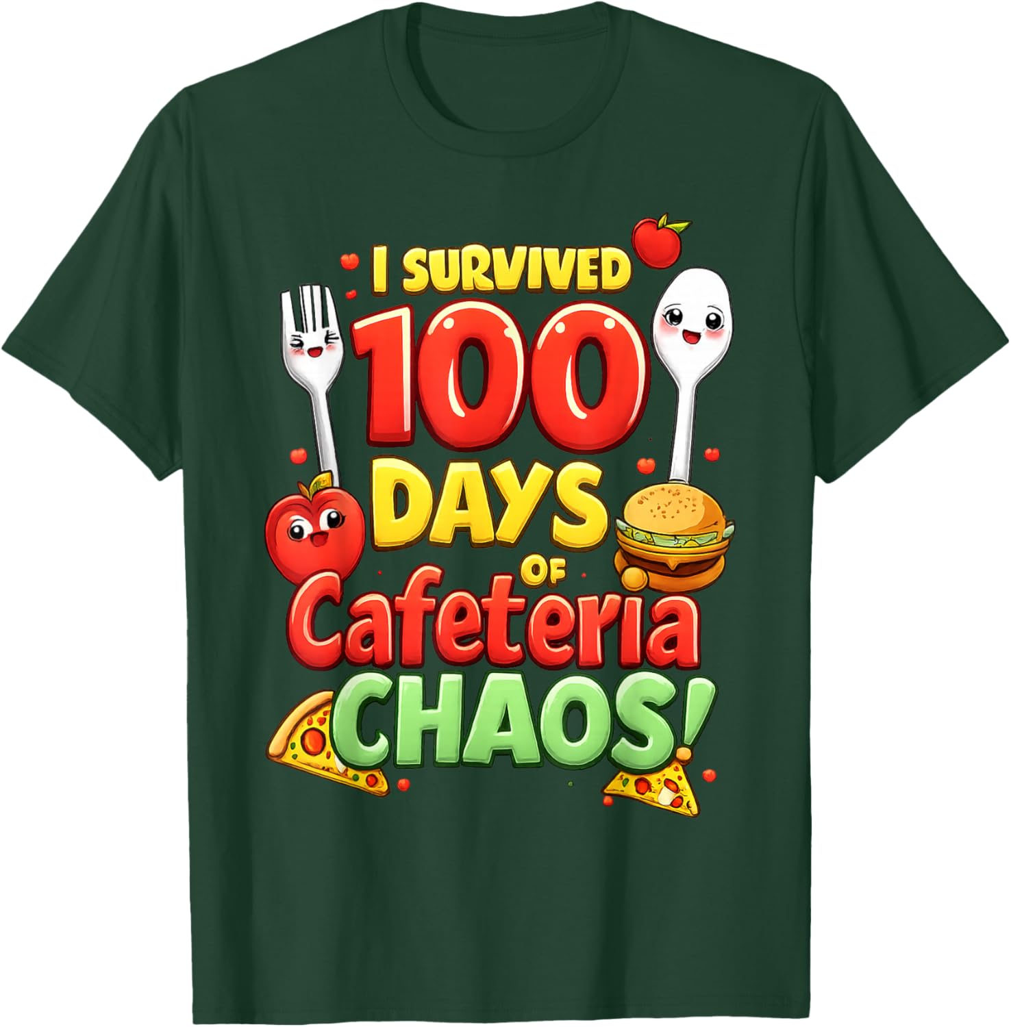 I Survived 100 Days of School Funny Lunch Lady Cafeteria T-Shirt - T-Shirt | Forest